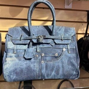 Chic Denim Satchel with Lock Closure